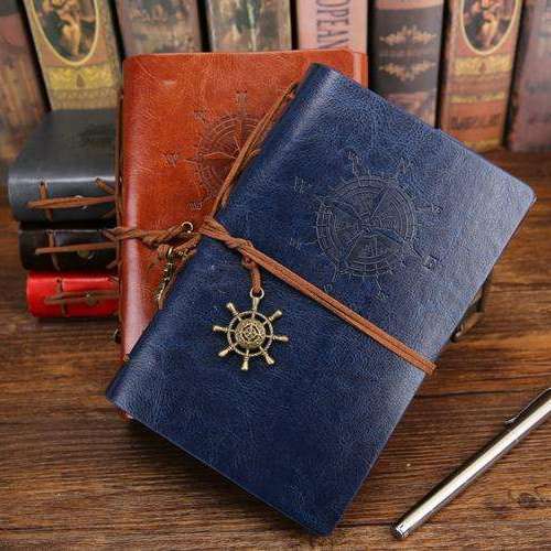 New! Vintage Journal with Embossed  Compass and Leather Ties  Veebee Voyage