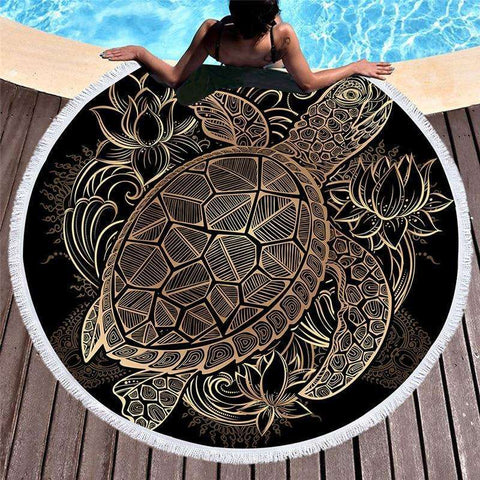 Turtle Towel With Macrame Fringe round beach towels Veebee Voyage
