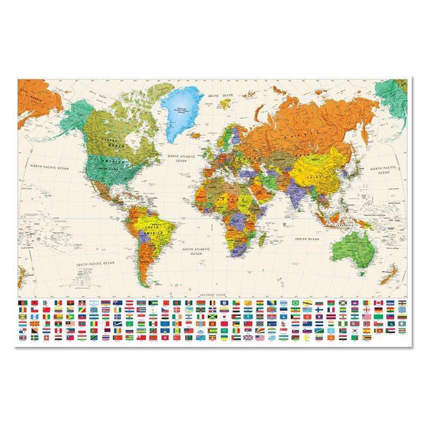 Colorful Canvas World Map with National Flags scratch off travel map Veebee Voyage