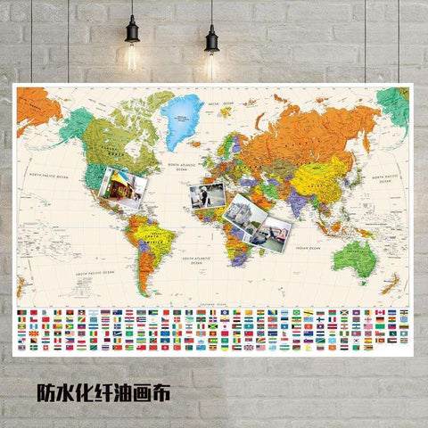 Colorful Canvas World Map with National Flags scratch off travel map Veebee Voyage