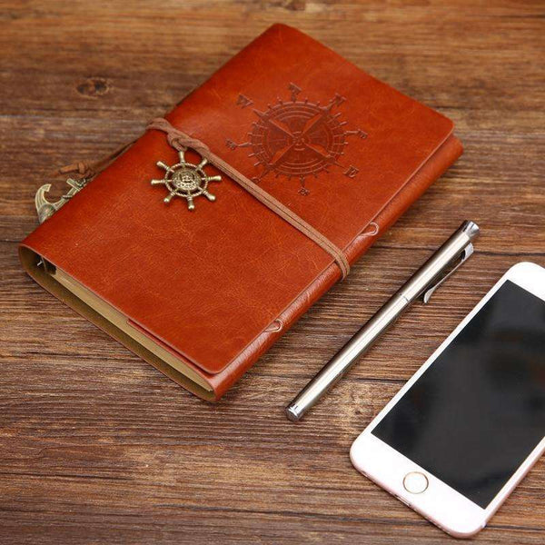 New! Vintage Journal with Embossed  Compass and Leather Ties  Veebee Voyage