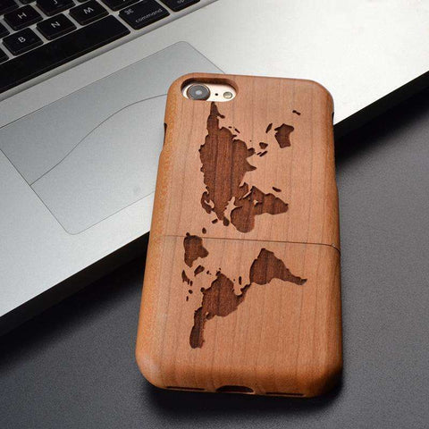 Solid Wood World Map! phone case Veebee Voyage
