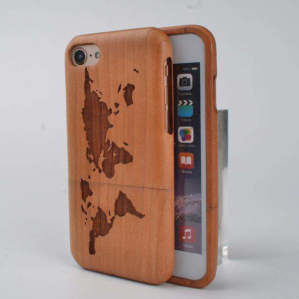 Solid Wood World Map! phone case Veebee Voyage