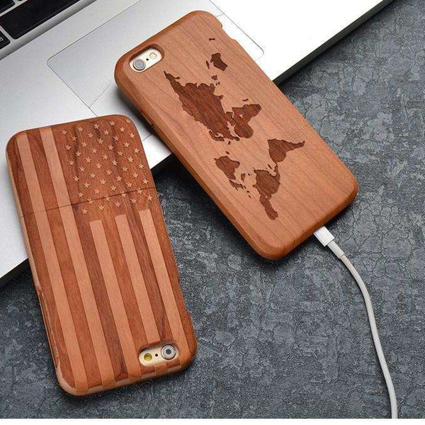 Solid Wood World Map! phone case Veebee Voyage