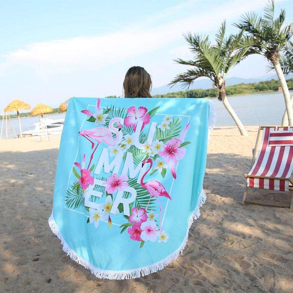 Summer Fun Beach Towel with Fringe round beach towels Veebee Voyage