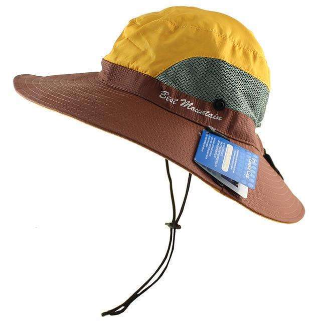Best Mountain Waterproof UPF 50+ Bucket Hat with Ponytail Slot, Yellow