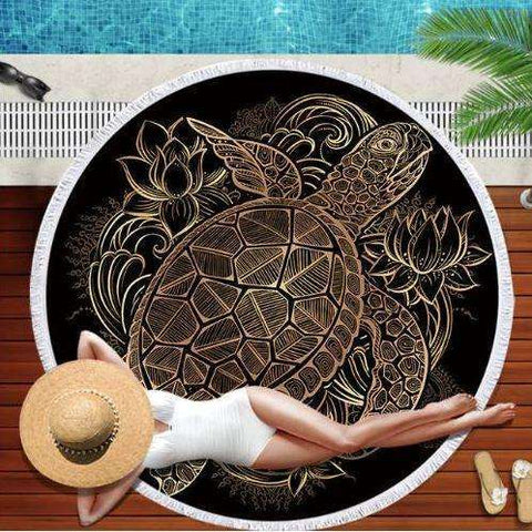 Turtle Towel With Macrame Fringe round beach towels Veebee Voyage