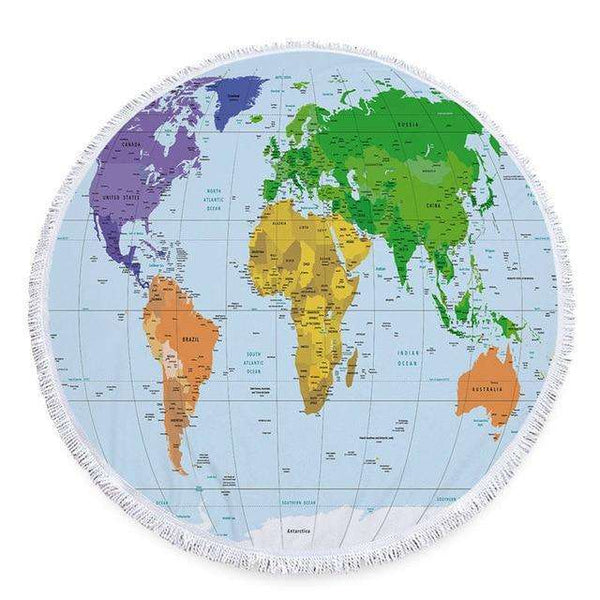 World Map Beach Towel round beach towels Veebee Voyage